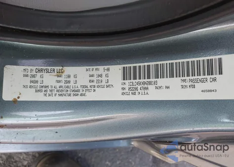 2008 Chrysler Sebring Lx z USA, uszkodzony, nr VIN 1C3LC45KX8N288103